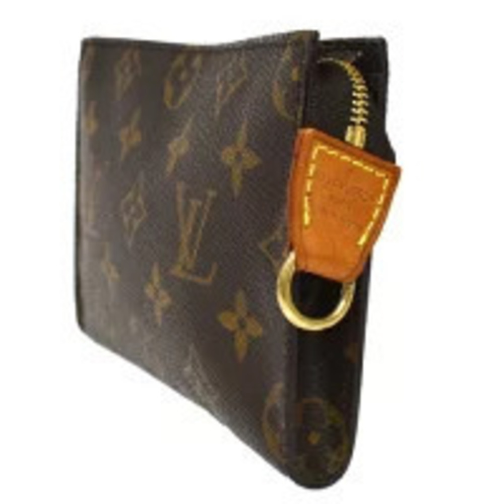 Louis Vuitton Clutch Leather Bucket Monogram Pouch Brown